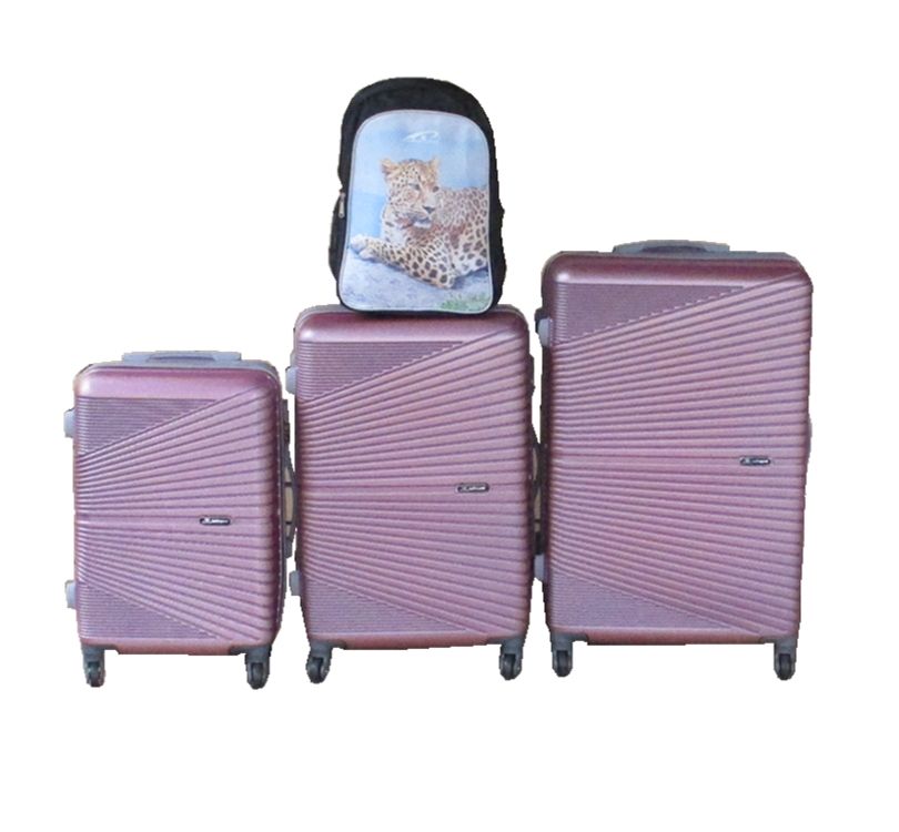 SMTE - Pink 3Piece ABS Luggage Set + Leopard Print Backpack