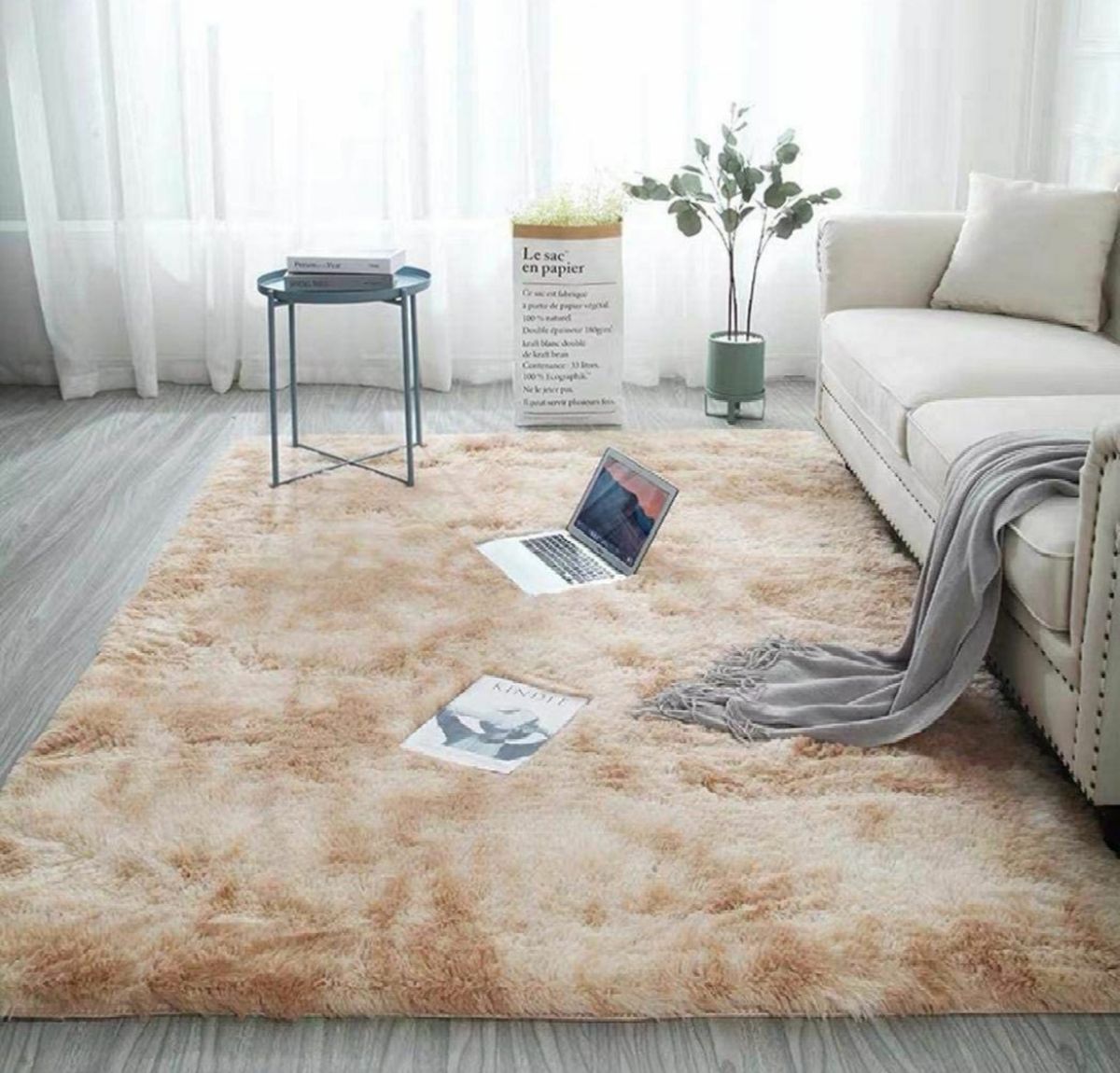 SMTE - Fluffy 200 x 150 Carpet Brown - Shaggy & Foldable Rug Light Brown