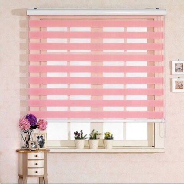 SMTE - Modern Quality Zebra Blinds Dual Layer, Day Night Blinds for WindowsPink60 W x 220 L cm