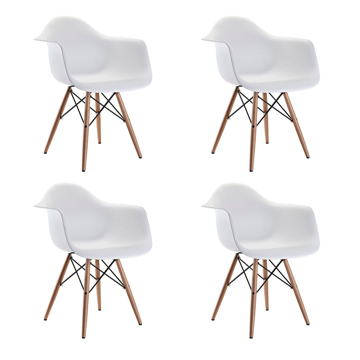 SMTE - 4 Pieces of Modern Design Non-Slip Eames Dining Arm - Chair Set - White