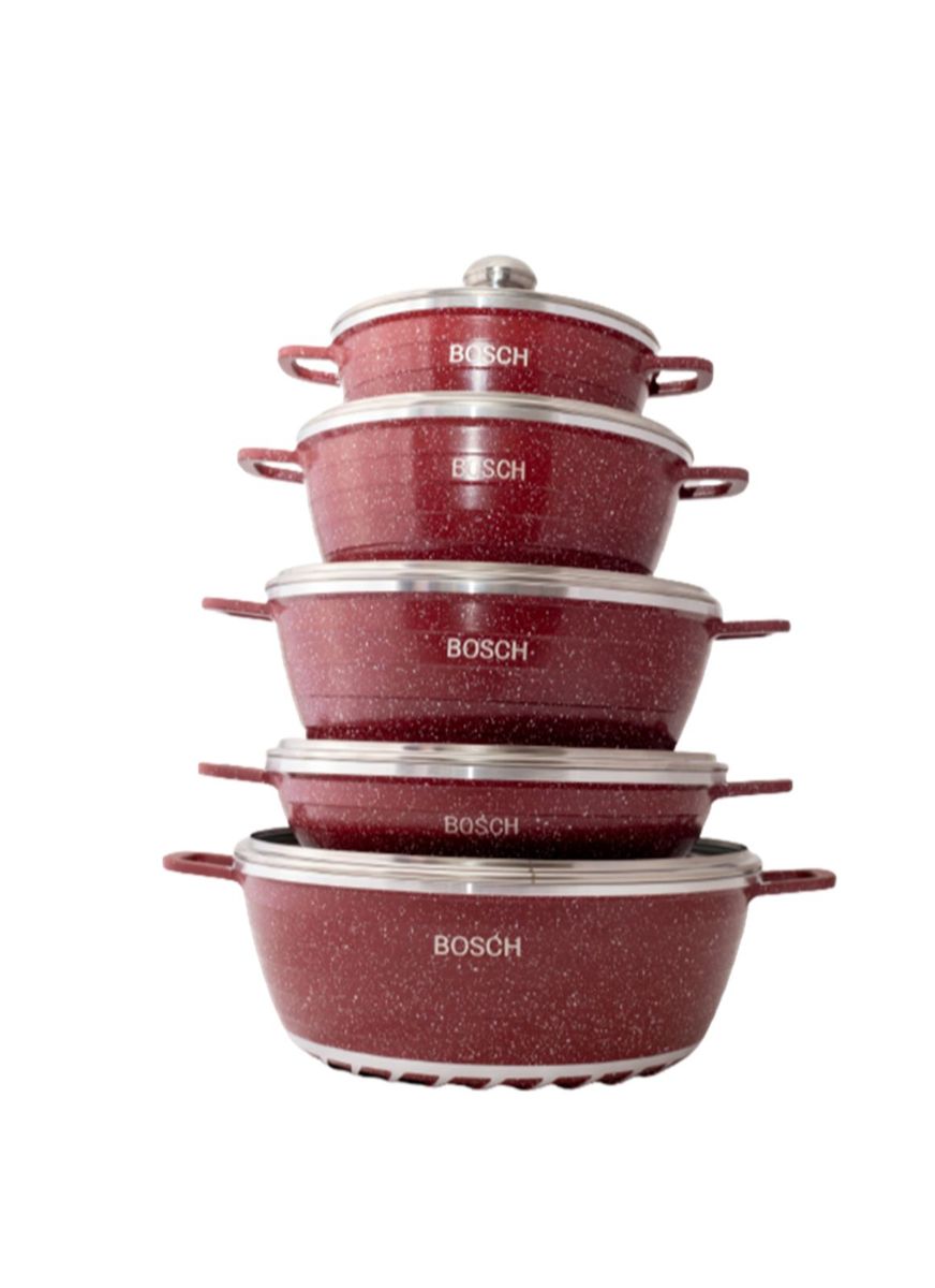 SMTE - 10 Piece Bosch Non-Stick Pot Set - Red