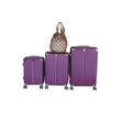 SMTE - Purple 3Piece ABS Luggage Set with Spinner Wheels + Brown Mesh Tote