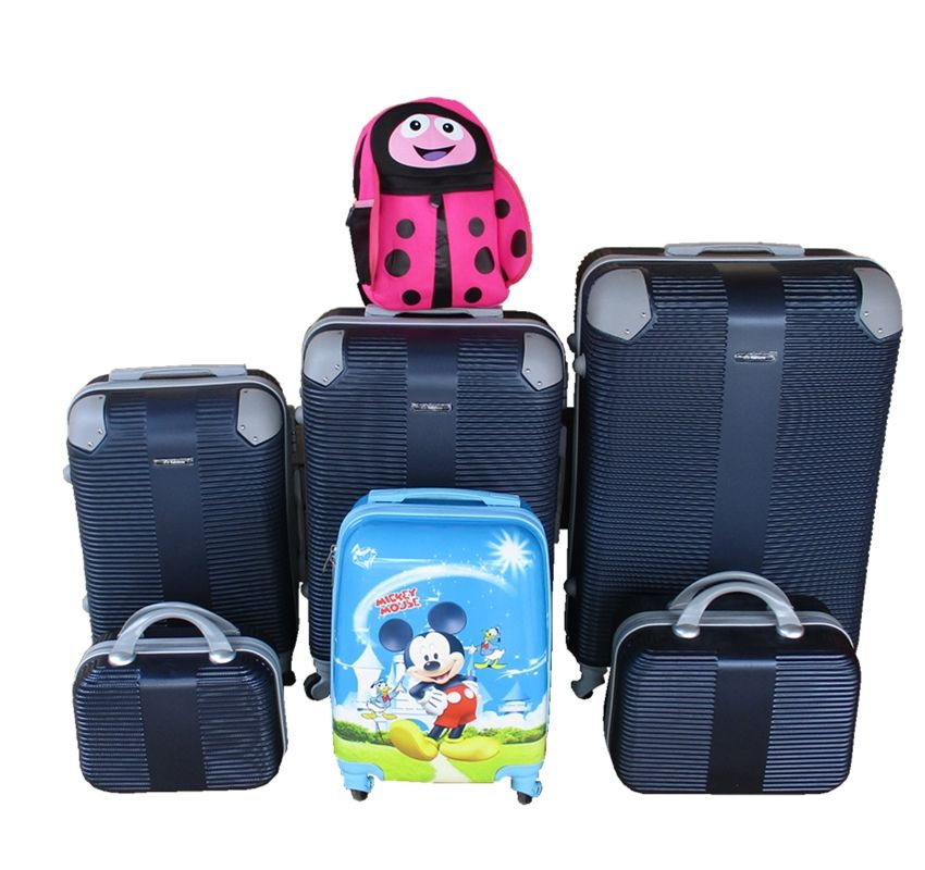 SMTE - ABS Family Luggage SetNavy Suitcases + Mickey case & Ladybug Schoolbag