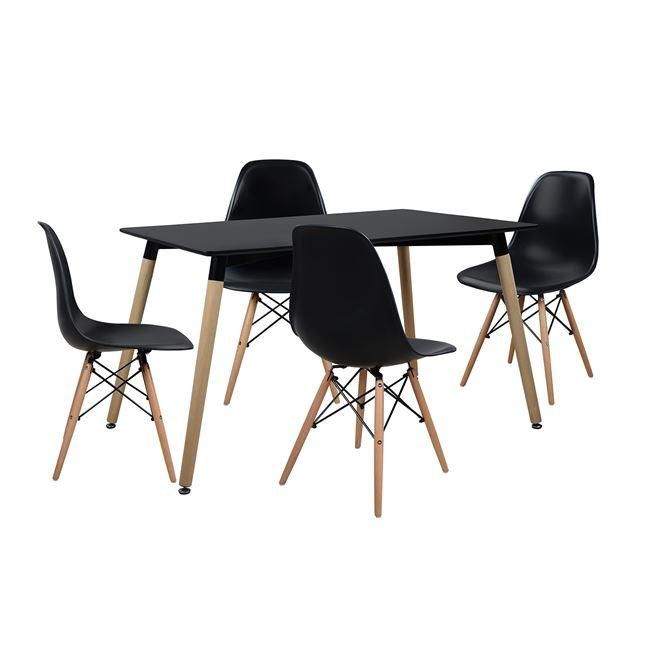 SMTE - 5 In 1 Perla Rectangular Dining Table and Chairs Set - Black