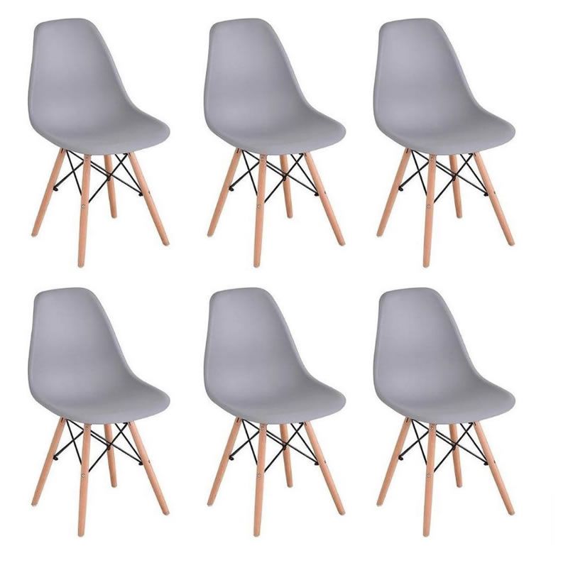 SMTE - Grey Dining Chairs With Wooden Legs - 6-Piece