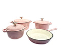 SMTE - Authentic - 7 Piece New Design Dutch Pot Cookware Sets Cast Iron - Pink