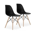 SMTE - Modern Style Dining Chair Shell Plastic Chair with Wooden Legs - Set of 2 - Black