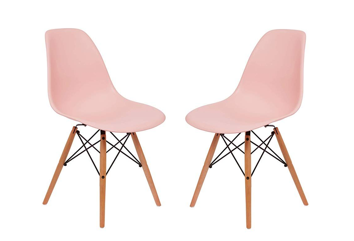 SMTE - Modern Perla Dusty Pink Wooden Leg Chair - 2 Piece