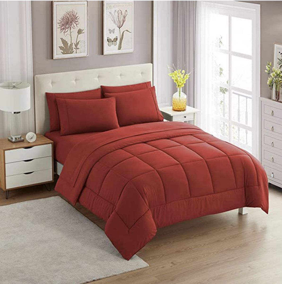 SMTE - 5 Piece Luxury Breathable Comforters Set - Queen - Red