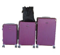 SMTE - Purple 3Piece ABS HardShell Luggage Set with Black Drawstring Tote