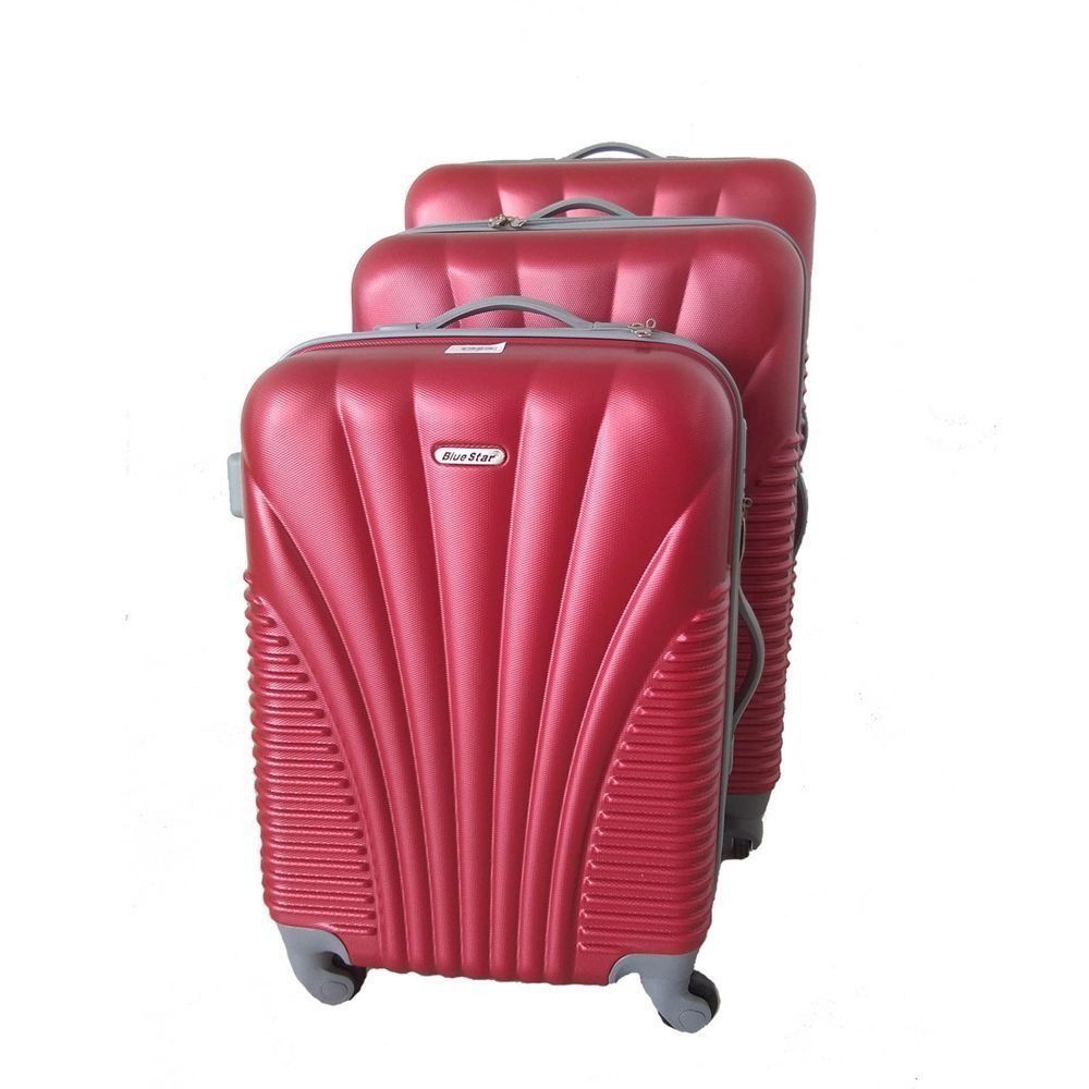 SMTE - Blue Star 3Piece ABS Luggage SetLightweight Spinner Wheels, Red