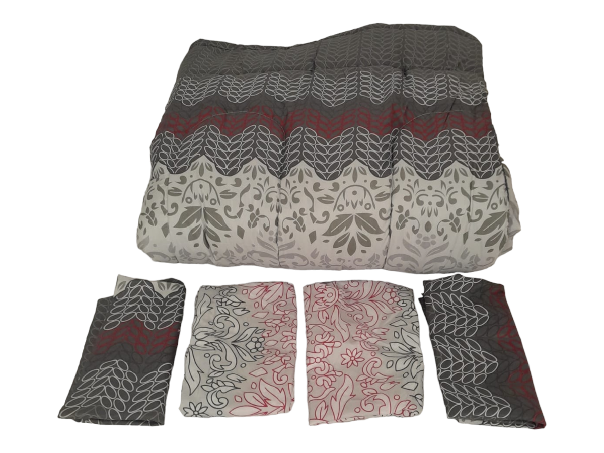 SMTE - Bedding- 5 Piece Comforter Set - Queen Size - Grey /Red