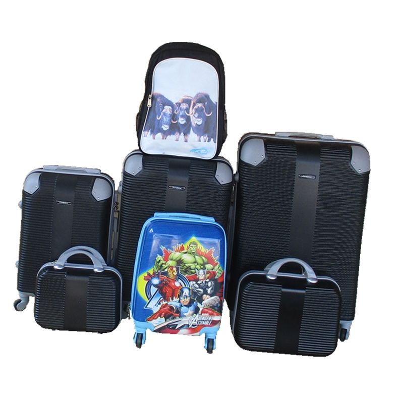 SMTE - 5Piece ABS Spinner Luggage Set with Avengers Kids Case & Buffalo SchoolBag