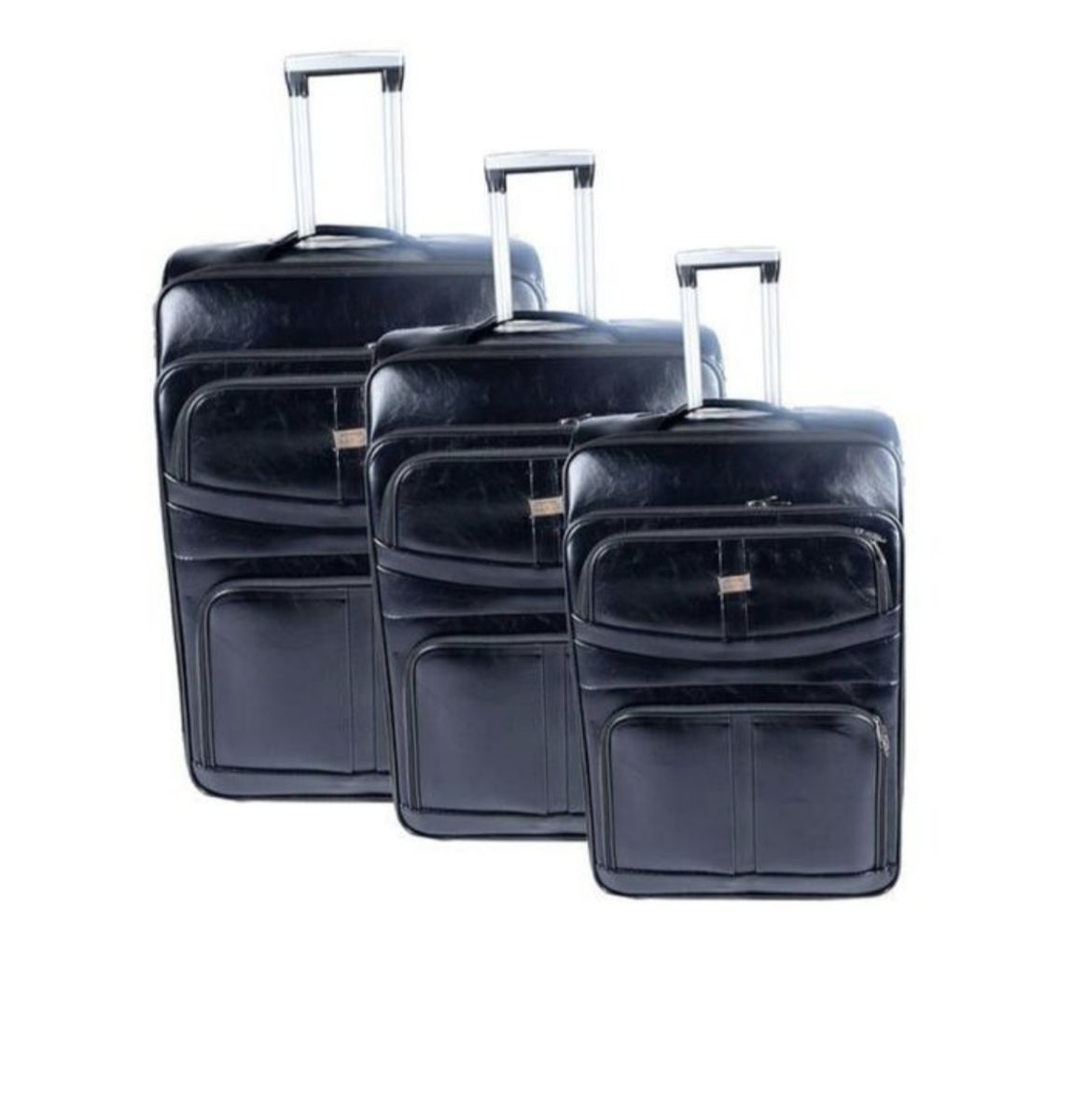 SMTE - Acesa Classy Luggage Set of 3 PU Leather Travel Suitcase Set - Black