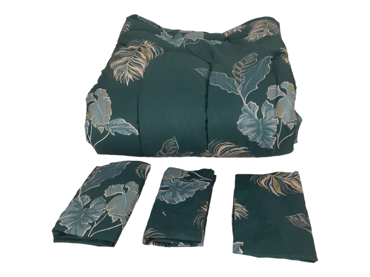 SMTE - Bedding -5 Piece Comforter Set - Queen Size- Green with Leafs