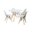 SMTE - Garden, Dinning Room White Chairs & Table with Wooden Legs - 5 Piece