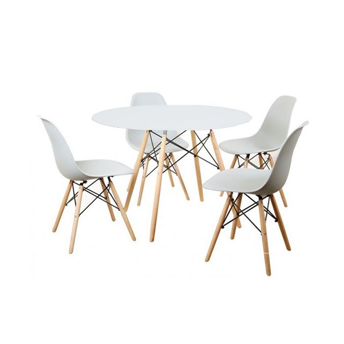 SMTE - Garden, Dinning Room White Chairs & Table with Wooden Legs - 5 Piece
