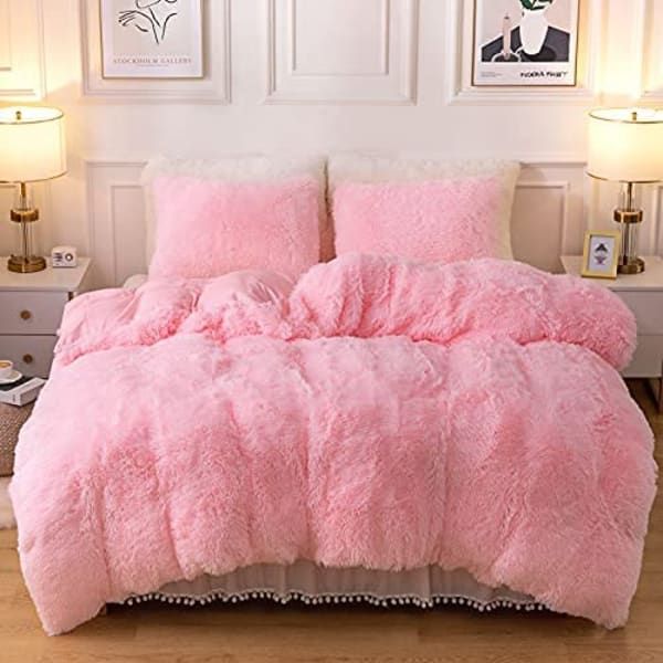 SMTE - 3 Piece Fluffy Comforter-Pink