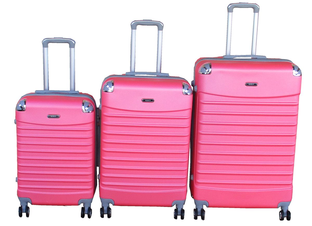 SMTE - GAILY3Piece Bright Pink ABS HardShell Spinner Luggage Set with Lock