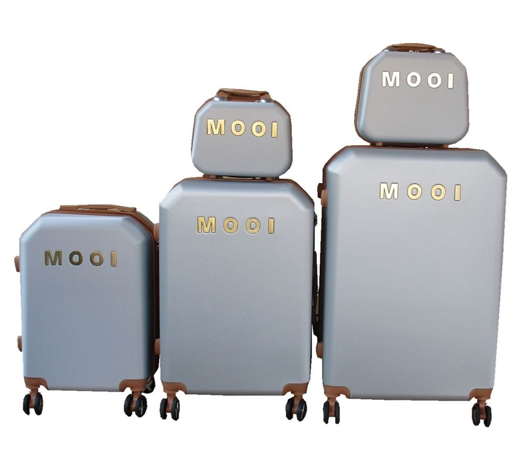 SMTE - MOOI 5Piece ABS HardShell Luggage SetSilver and Brown, Spinner Wheels, Lock