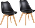 SMTE - Dining Chairs with Cushioned Seat & Wooden Legs - Set of 2 - Black