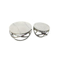 SMTE - Set of 2 Marble Top Round Lugee Productions Coffee TablesWhite and Silver