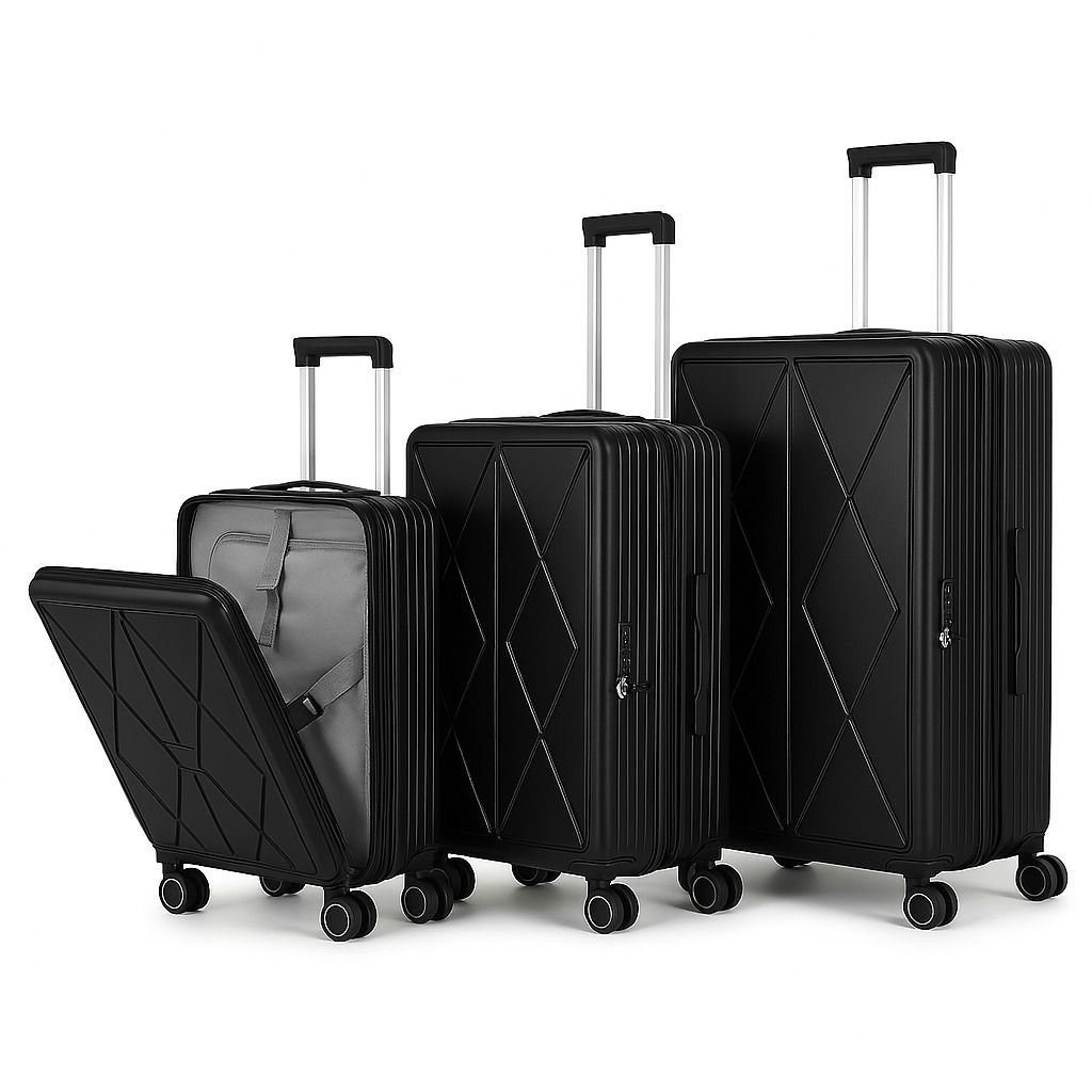 SMTE - Premium Black 3Piece PC Hardshell Luggage Set with Spinner Wheels