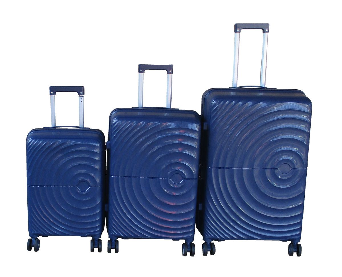 SMTE - Unbreakable 3pc Navy HardShell Luggage Set with LockPolypropylene