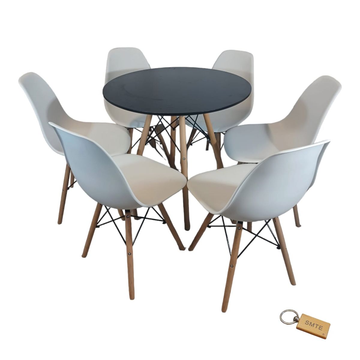 SMTE - White Chair with Black table with  KeychainSet With 6