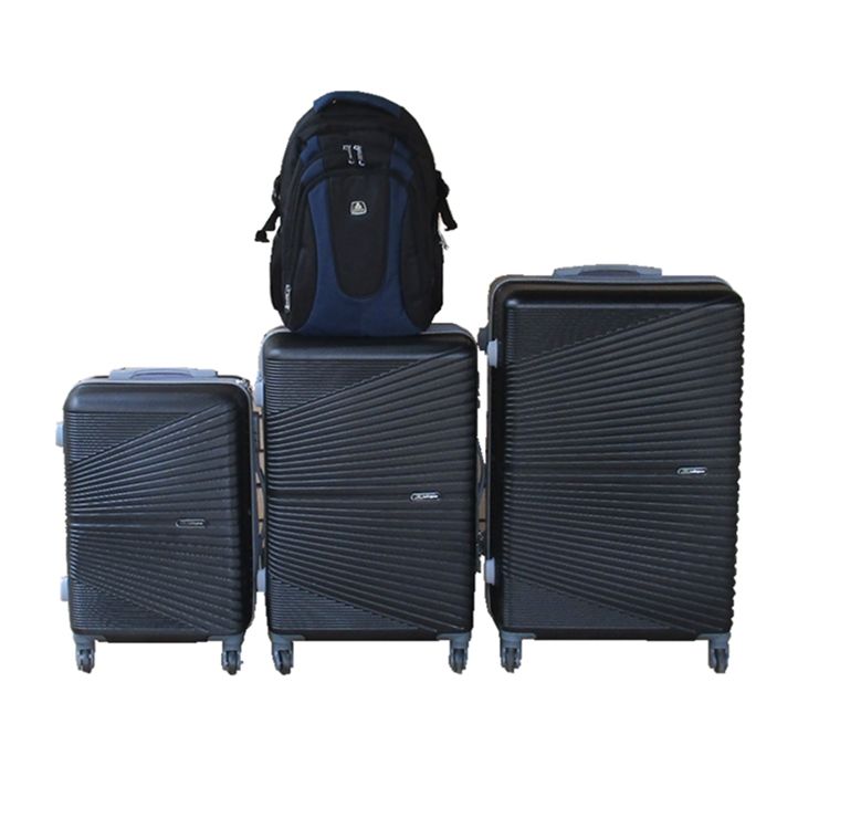 SMTE - Black 3Piece ABS Trolley Luggage Set with Black & Navy Backpack