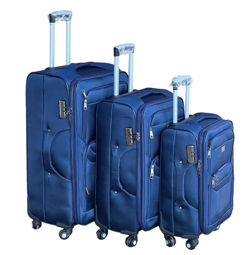 SMTE - Le Emporer Fabric 3 Piece Luggage Double Zip SuitcaseBlue