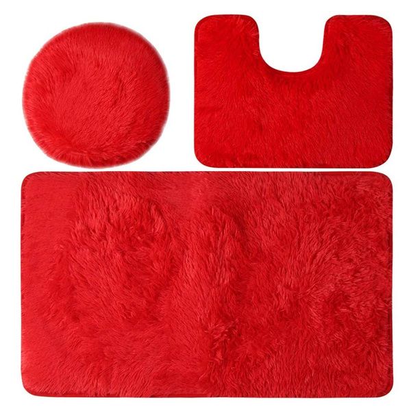 SMTE - Stunning 3 Piece Anti-Slip Soft Foam Bathroom Set - Red