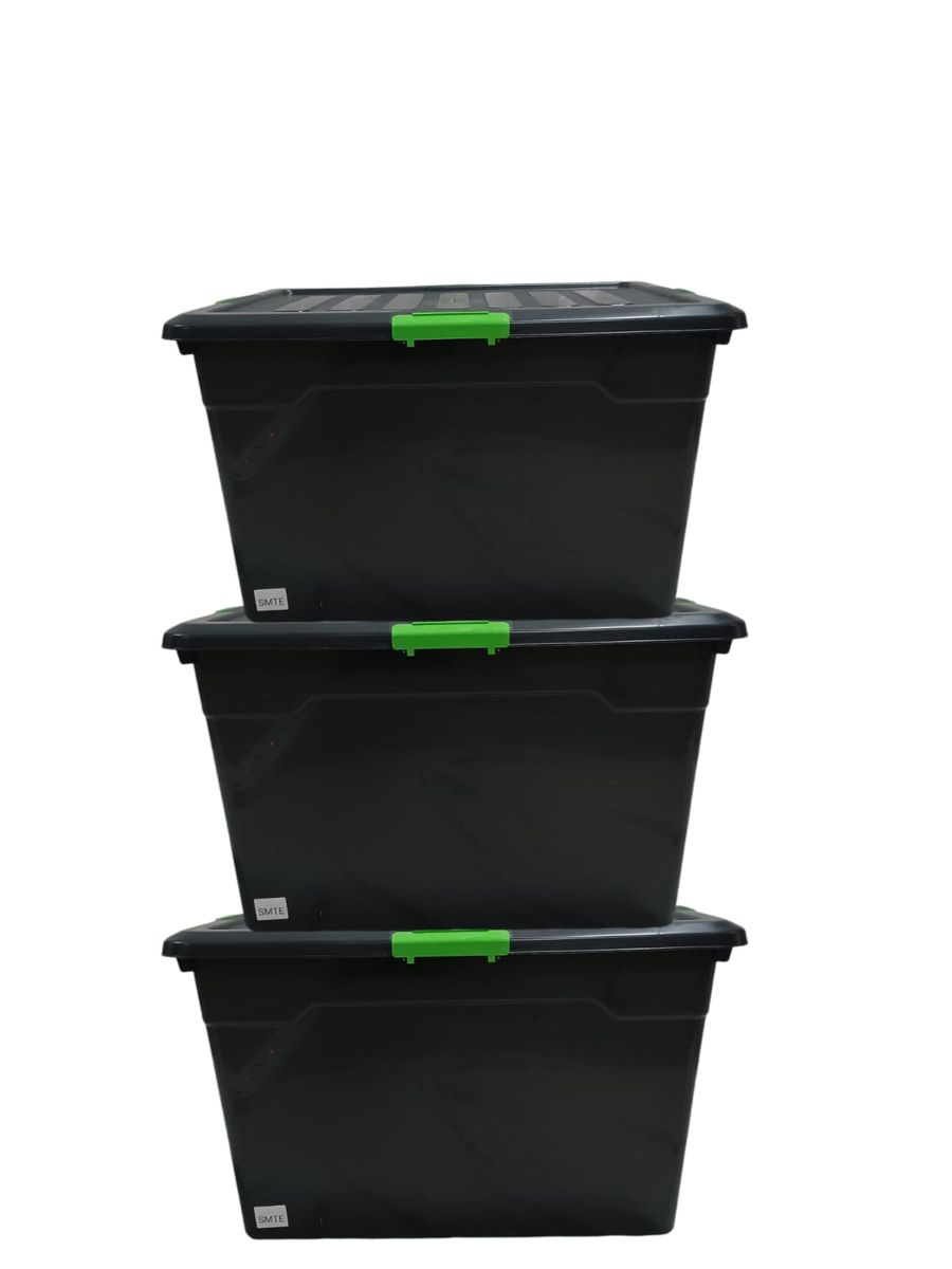 SMTE - 85L Black Plastic Storage ContainersSet of 3