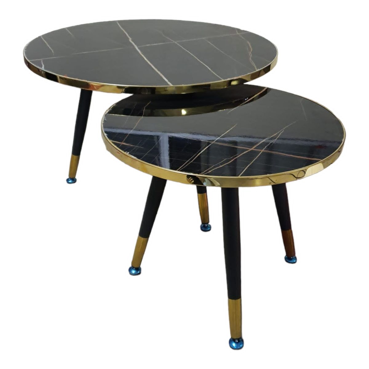 SMTE - Sastro - Quality Duo Marble Coffe Table - Black, Grey