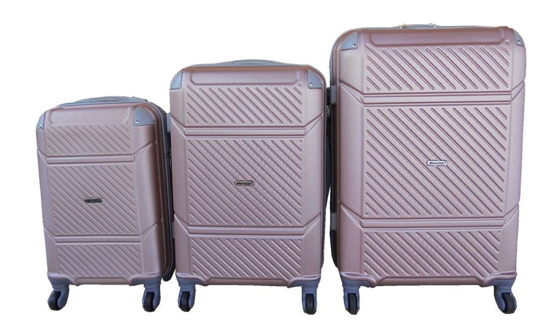 SMTE - 3 Piece Hard Outer Shell Quad Wheel Luggage Set - S-1-5 - Rose Gold