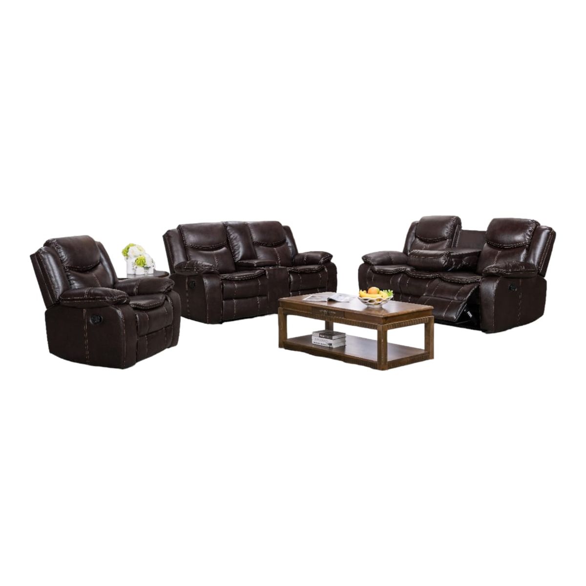 SMTE - Piece Leather Recliner SetCX002Chocolate
