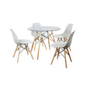 SMTE - Garden, Dinning Room White Chairs & Glass Coffee Table - 5 Piece