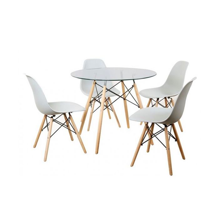 SMTE - Garden, Dinning Room White Chairs & Glass Coffee Table - 5 Piece