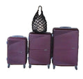 SMTE - Purple 3Piece ABS Trolley Luggage Set with Black Lady Bag