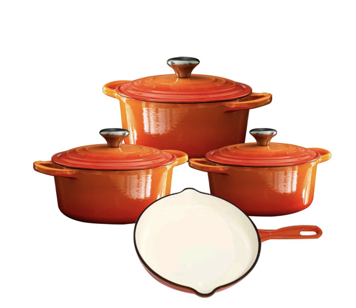 SMTE - Daska Home - New Design Dutch Pot Cookware Sets Cast Iron - 7 Piece - Orange