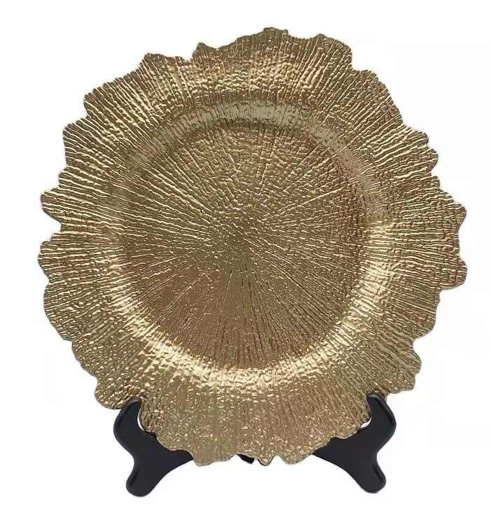 SMTE - 25 Piece Gold UnderPlates, 38cm Reef Plastic Chargers for Dinner Plate