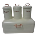 SMTE - Quality Breadbin Steel Design with 3 Piece Matching Canister Set - White