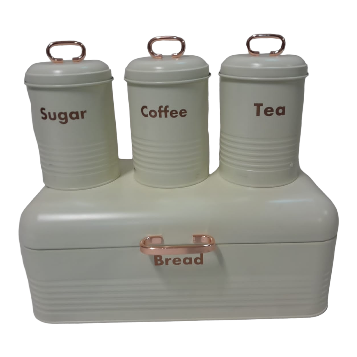 SMTE - Quality Breadbin Steel Design with 3 Piece Matching Canister Set - White