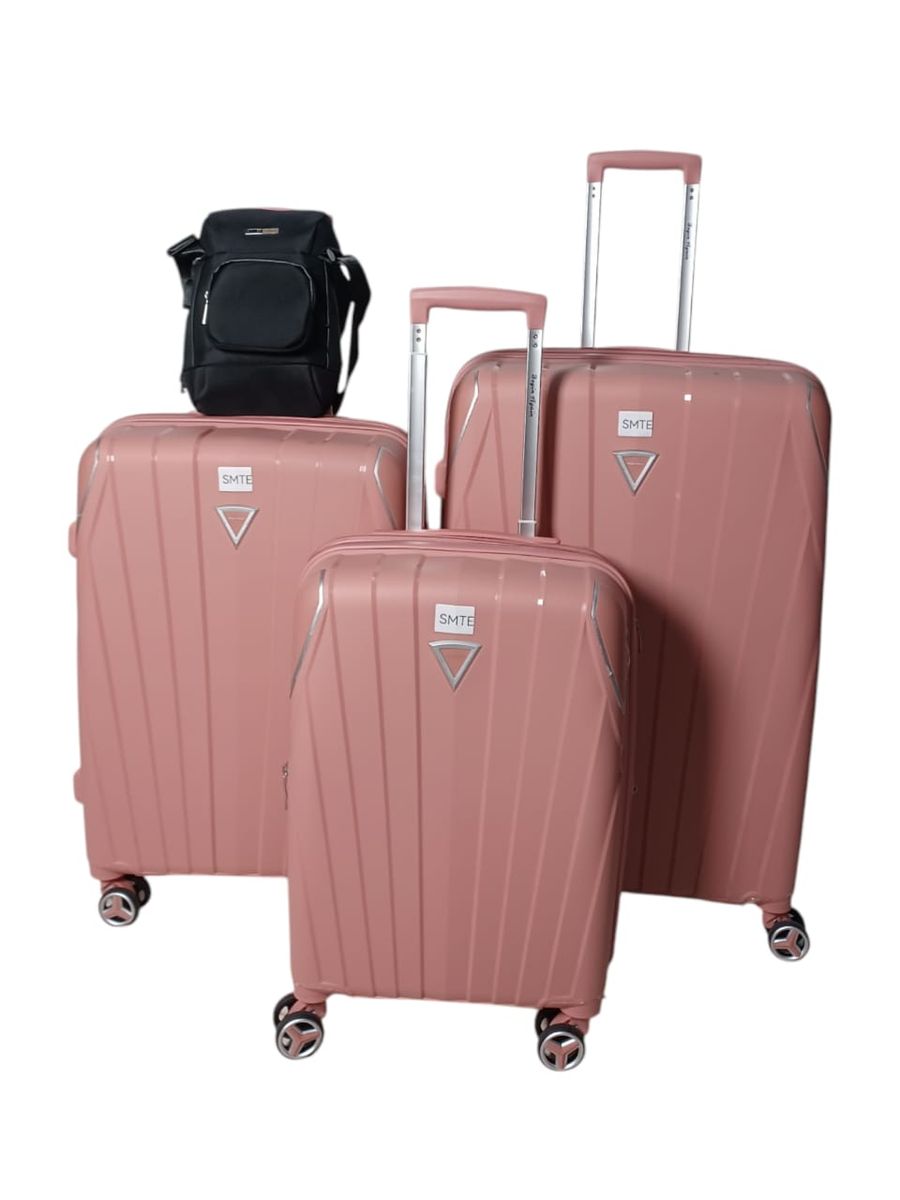 SMTE - 4Piece CornerProtected Hard Shell PP Luggage SetPink