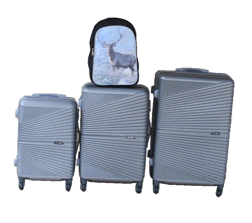 SMTE - Silver ABS 3Piece Trolley Luggage Set with Deer Print Kids Backpack