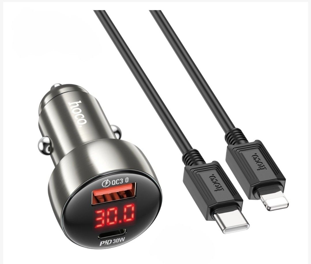 SMTE - Fast Iphone Car Charger Dual Port Type C+USB Port 48watt cable-Z50