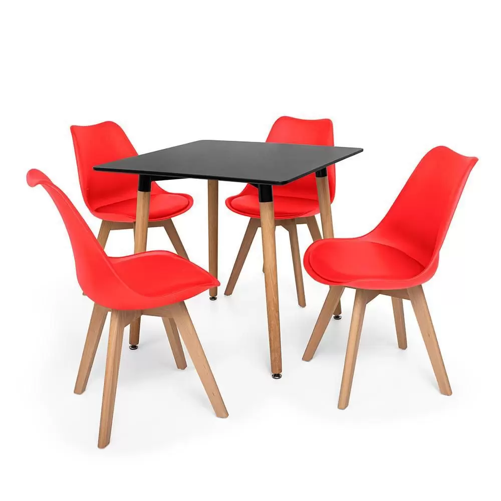 SMTE - Dining Suites/SetsSquare Dining Table with Four Padded Red ChairsRed, Black