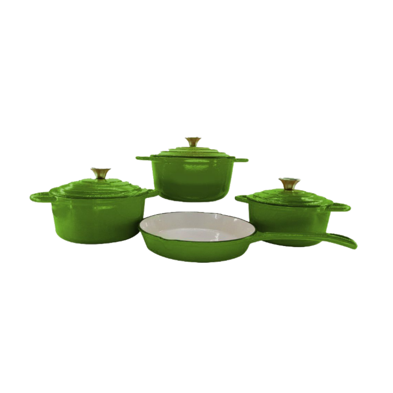 SMTE - Stunning - 7 Piece New Design Dutch Pot Cookware Sets Cast Iron - Green