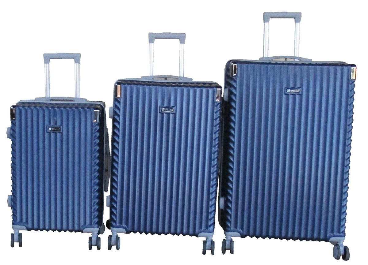 SMTE - Galaxia 3 Piece Navy ABS Suitcase Luggage Set with Spinner Wheels, Lock