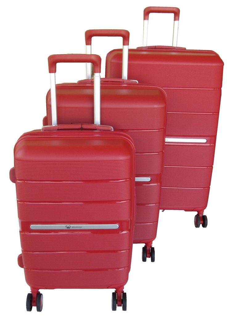 SMTE - Unbreakable PP 3Piece Red Luggage Set BuiltIn Locks&Textured Hard Shell